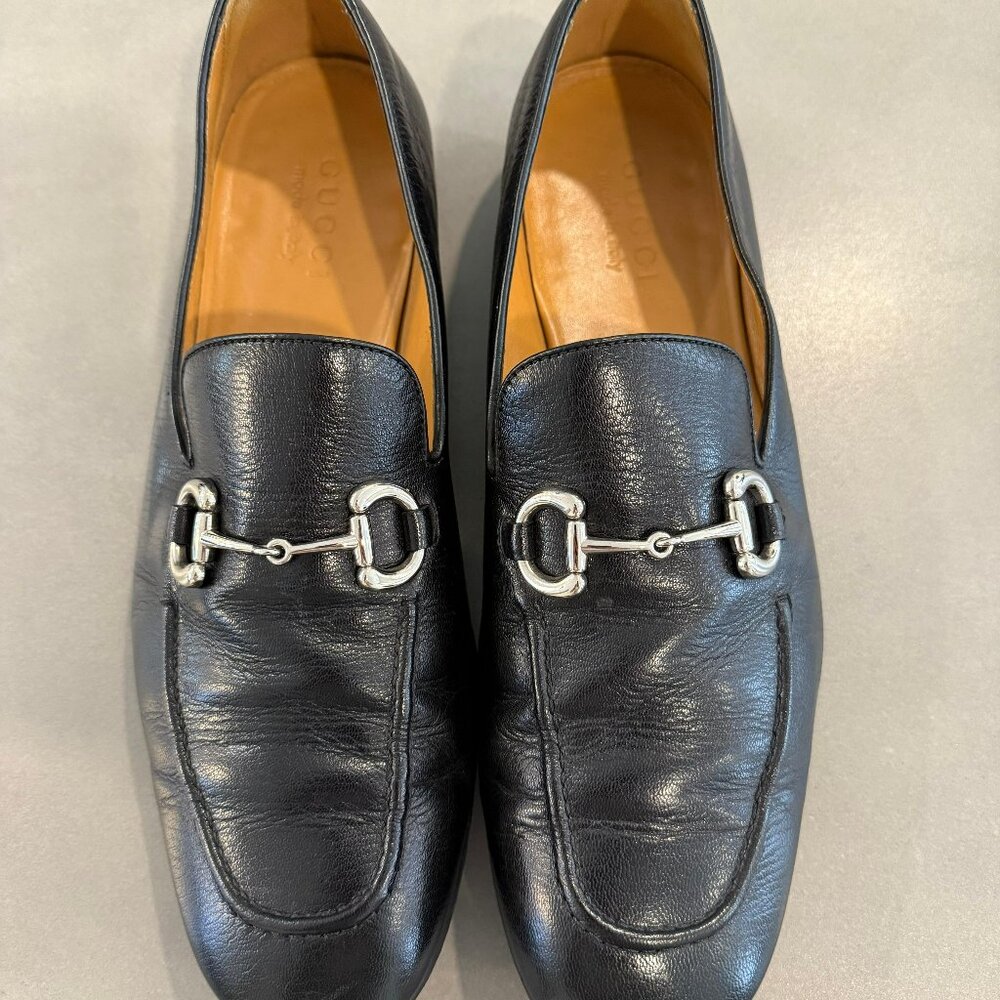 Gucci Silver Horsebit Black Leather Men's Loafer Size 9